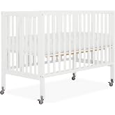 Dream On Me Synergy Flex Foldable Full-Size Baby Crib with Wheels, White | Patented Tool-Free Fold, Wood Frame, Locking Steel Caster, 2 Mattress Height, GREENGUARD Gold, BSA Verified, 50 Lb Limit