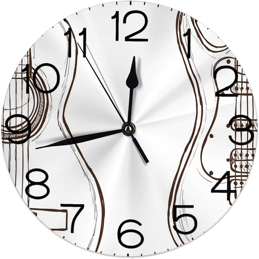 Amazon Co Jp 丸い壁時計家の装飾 2種類の音楽の楽器の手描き白黒落書きイラスト ホーム キッチン