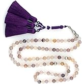 beirunde Muslims Islamic 99 Dhikr Tasbeeh Tasbih Prayer Beads, Violet Stone Beads with Tassel