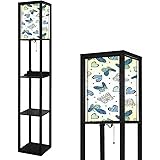 Butterflies and Hearts with Polka dots for Textile Print Floor Lamp with Shelves USB Ports & Power Outlet Linen Fabric Shade 