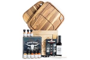Man Crates Steak Night Crate – Solid Wood Steak Plates, Stainless Steel Knives, Steak Charms, Seasonings & Sauces – Ultimate Steak Gift Set