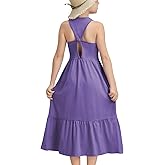 tiny sugar Girls Summer Maxi Dress Sleeveless Back Detailed Tiered Sundress with Pockets 5-12 Years