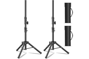 FUTRUE-WOLKER Small Speaker Stands 2 Pack, 24-50 Inch Height Adjustable Speaker Tripod Stand Pair, Lightweight 35mm Compatible Insert, Support 55 LB with 2 Storage Bags