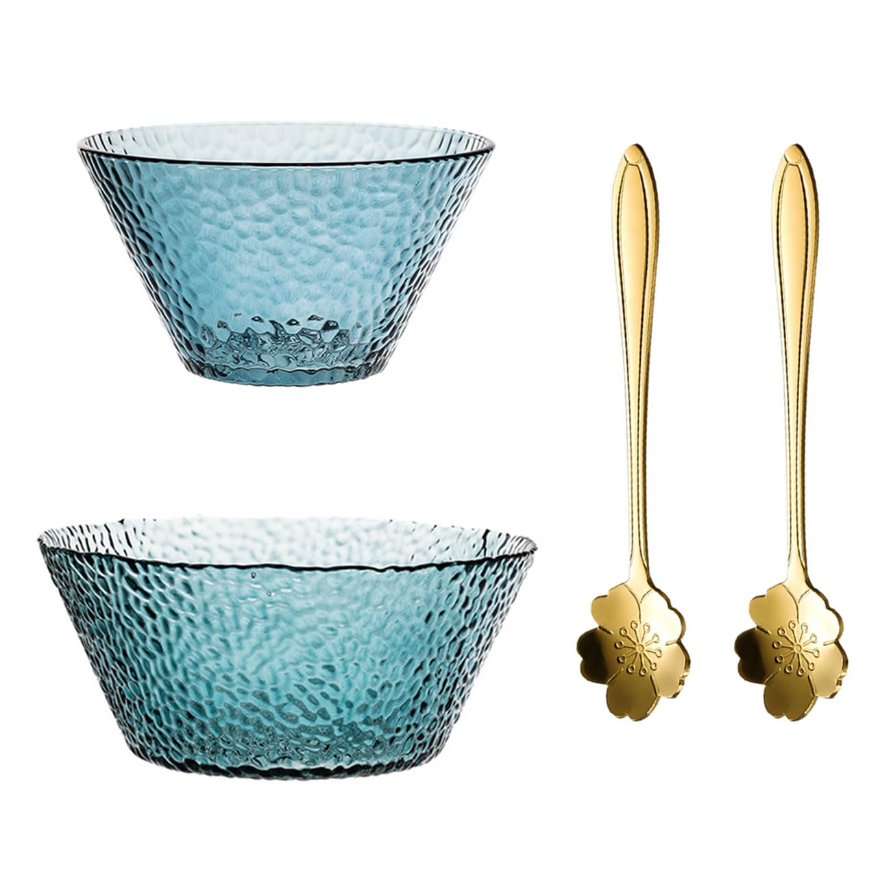 soulnioi Glass Crystal Salad Bowl Round Fruit Bowl Snack Dessert Bowl Multipurpose Bowl Decorative Bowl with Sakura Coffee Spoon for Home Wedding Party of Candy Snack Fruit-Blue 900/1800ML