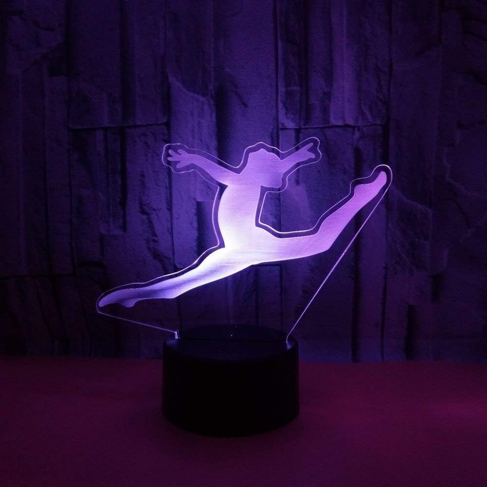 3D Artistic Gymnastics Night Light USB Powered Remote Control Decor Table Desk Lamps 7/16 Color Changing Lights LED Table Lamp Xmas Home Love Brithday Children Kids Decor Gift