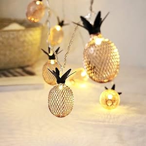 HuiZhen Novelty Pineapple String Lights,13ft 20 LED Twinkle Pineapple Fairy String Lights Battery Operated Warm White Metal Mesh for Christmas Home Wedding Party Bedroom Birthday Decoration