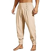 Runcati Mens Medieval Pirate Pants Renaissance Viking Ankle Ren Faire Pants Colonial Gothic Halloween Costume Trousers