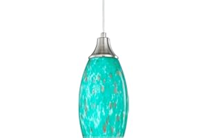 karyfine Mini Pendant Lights Kitchen Island Hand Blown Aqua Glass Pendant Light with Brush Nickel Finish Adjustable Cord for Kitchen Over Sink,Hallway,Dining Room,Stairs Way