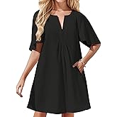 Kedera Womens Flutter Short Sleeve Mini Dress Casual V Neck Loose Flowy Summer Dresses Black, Small
