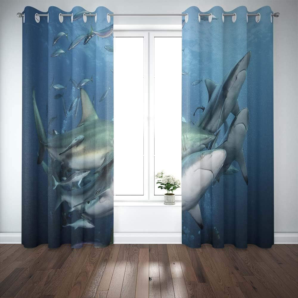 Shorping 52X84 Inch 3D Window Curtains, Privacy Window Curtain Large Number of Oceanic Black Tip Sharks South Africa Shoal Dive Site X27 S Window Blackout Curtains for Bedroom,2 Pc