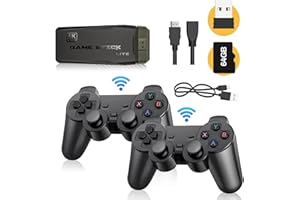 JINHOABF Wireless Retro Game Stick,Plug & Play Built-in 20000 Games,64G Retro Game Console 4K HD with 2.4G Double Wireless Controller