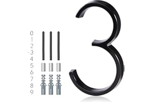 YIPLED 5 Inch House Numbers for Outside, Metal Address Number 3 - Modern Design, Weather-Resistant Black Powder Coated Finish, No Fading (Black)