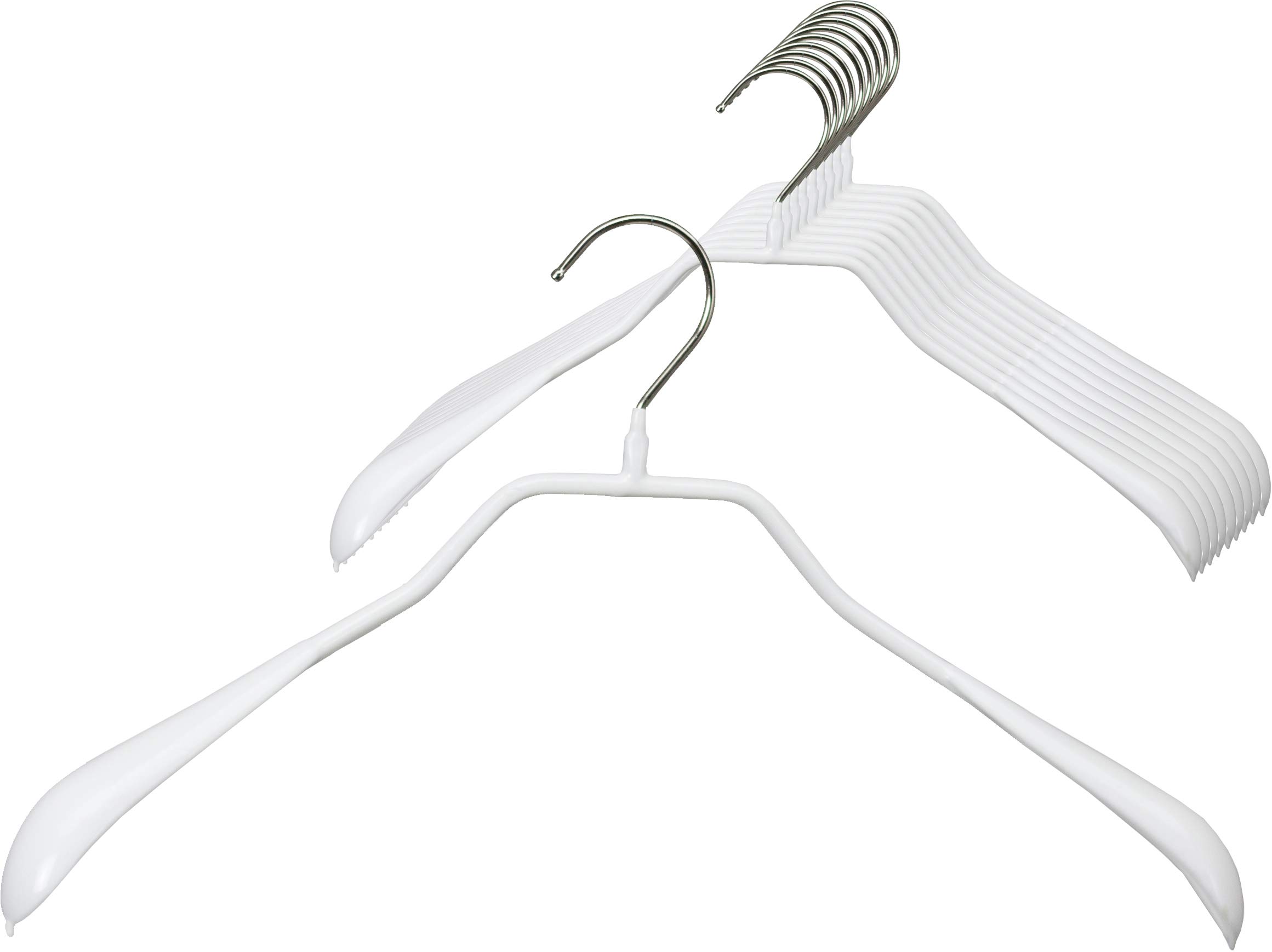 MAWA Hanger [Set of 10] Body-shaped, Broad shoulder, Metal Hanger with Shoulder Support for Jackets, Coats and Blazers, 360° Swivel Hook, Durable, Anti-slip Design, 42 CM, White