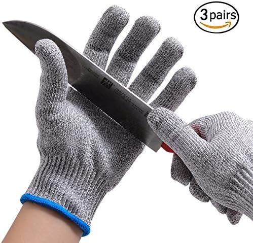 Bowoo Cut Resistant Gloves High Elastic Level 5 Protection Kitchen Safety Work Gloves EN388 Certified for Housewife Chef Pineapple Cutter Knife Sharpner(3 Pair,Small)