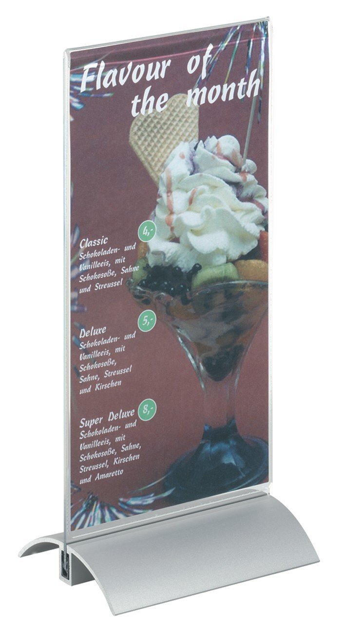Durable Presenter Dl Stylish Acrylic Table Sign with Aluminium Base 1/3 A4