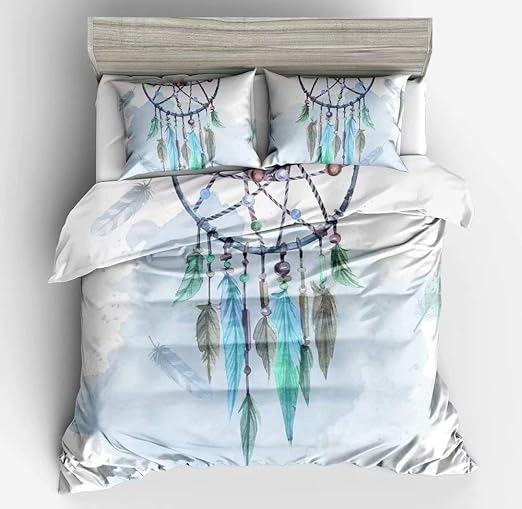 microfiber quilt cover with zipper closure 3 piece bohemian feather pattern bedding set chic dream catcher duvet cover set full double white duvet covers home ekbotefurniture com