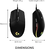 Logitech G203 Lightsync Gaming Mouse 8000 DPI 6 Programmable Buttons Black view 8