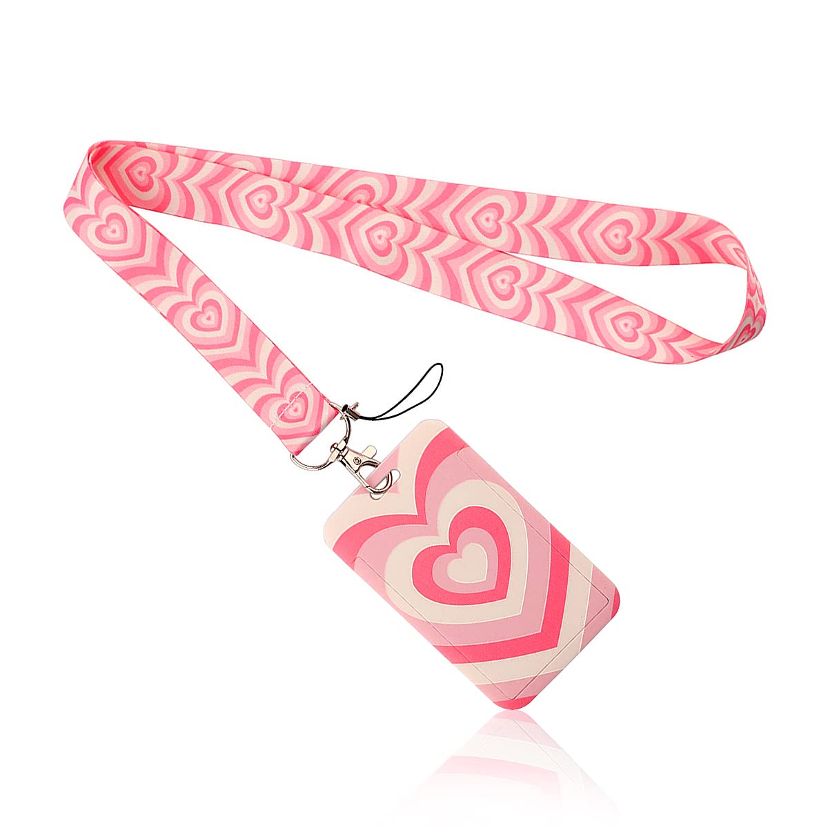 Jagowa 1 Piece Lanyard with ID Badge Card Holder Lanyard Card Set (Pink Heart)