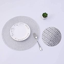 SHACOS Silver Glitter Round Braided Placemats Set