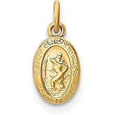 DEWBERRY Real 14K Yellow or White Gold Polished Solid Saint Christopher Medal Oval Pendant |Unisex Womens Men's Religious St. Christopher Medals | Round St. Christopher Protect Us Pendants & Charms