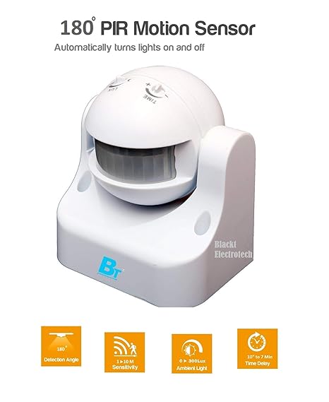 Blackt Electrotech PIR Sensor with Light and Energy Saving Motion Detector Wall Mounted Switch (White)