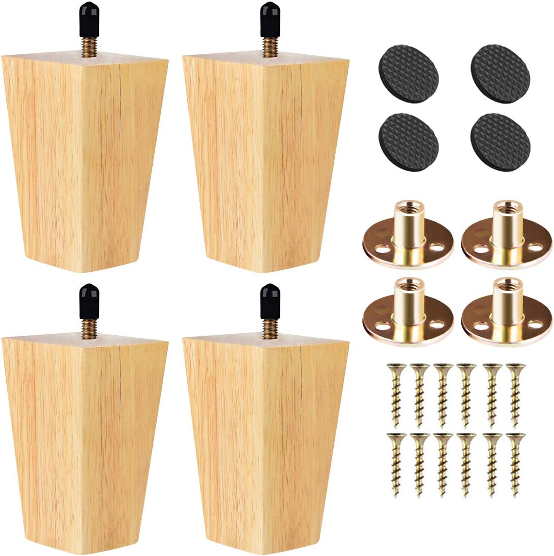 4-Pack Solid Wood Furniture Legs - Mid-Century Modern Style With Easy Installation