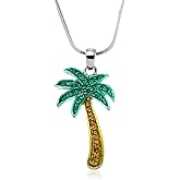 PammyJ Green Crystal Palm Tree Pendant Necklace, 17.5"