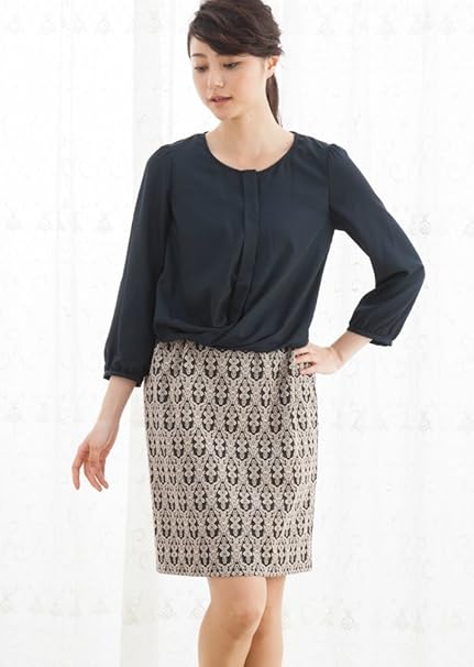 Amazon ジャガード 2way 前結び カシュクール シフォン ワンピース コンビ 異素材 L Psa145 Op001 ワンピース チュニック 通販