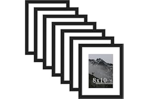 Picrit 8x10 Picture Frame Set of 7, Display 5 x 7 with Mat or 8 x 10 Without Mat, Photo Frames for Wall Mounting or Table Top Display, Black.