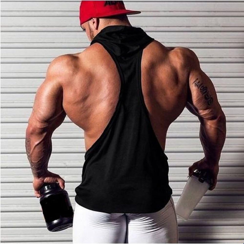 Panegy Men's Tank Top Hooded Pure Color Sleeveless Workout Fitness Pullover Sports T-Shirt: Clothing