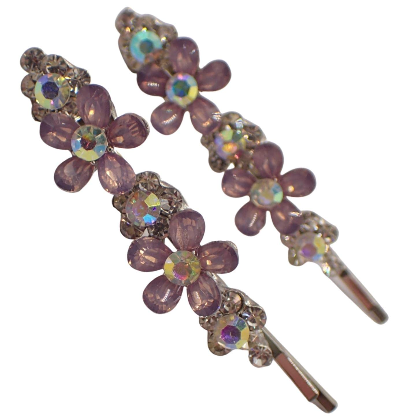 Topkids Accessories Beautiful Bejewelled Womens Hair Grips Perfect for Events, Prom, Bride or Flower Girl, Womens Hair Clip, Bobby Pins, Kirby Grip Accessory (Beaded Resin Flowers Lilac)