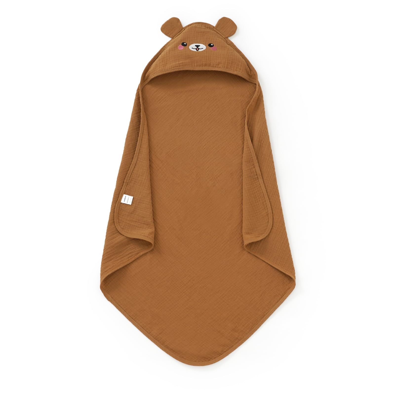 Photo 1 of YIXPOH Hooded Baby Towels for Newborn 100% Cotton Muslin Soft Absorbent Baby Bath Towels with Hood for Infant Toddler Girl Boy, 32x32Inch (Brown)