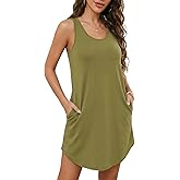 Marvmys Women's Cotton Sleeveless Nightgown Racerback Tank Sleep Dress Sleepwear with Pockets