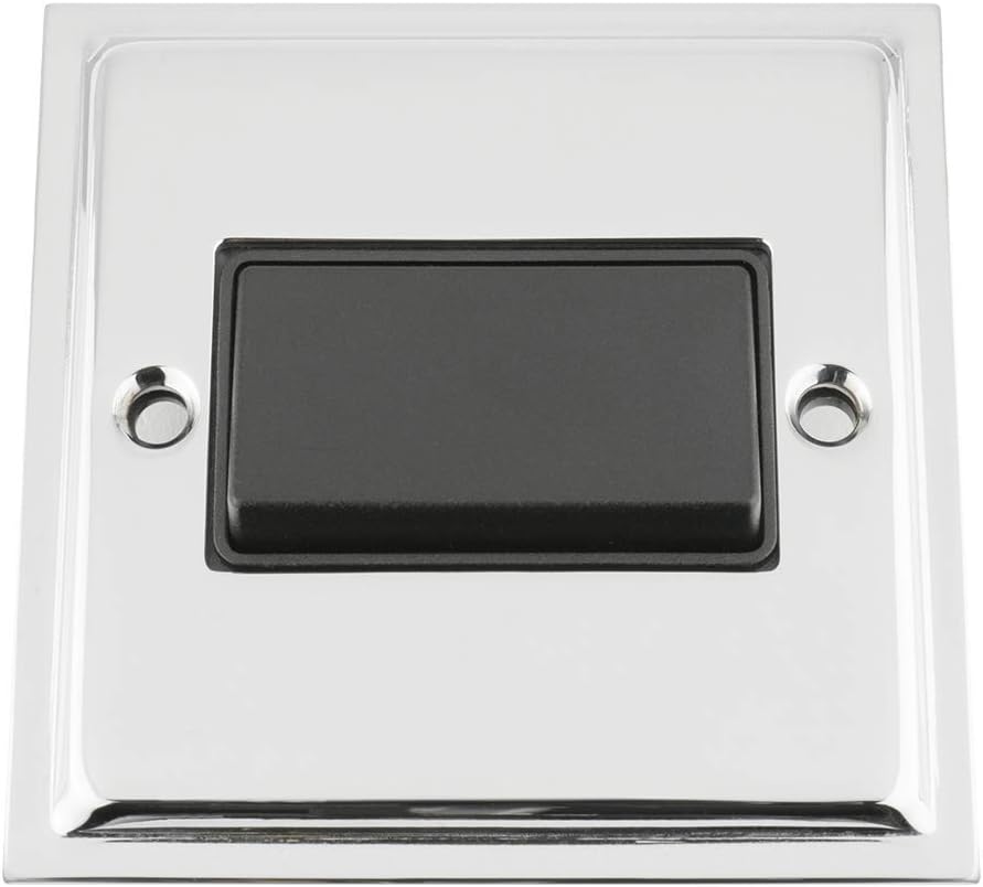 Slimline Polished Chrome Fan Isolator Switch Black Insert Plastic Rocker Switch
