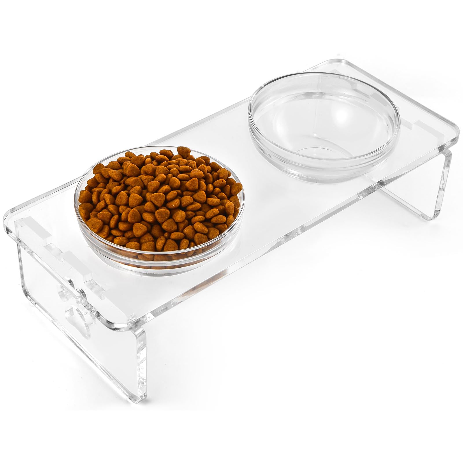 Photo 1 of Elevated Dog Bowls for Medium Dogs – 5.5” Acrylic Raised Pet Feeder Stand with 2 Stainless Steel & 2 Glass Removable Bowls – Food & Water Dish Set