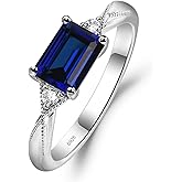 LUO 925 Sterling Silver Emerald Cut 7X5 MM Gemstone Ring, East West Engagement Ring for Women Jewelry