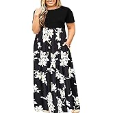 Kancystore Women's Short Sleeve Plus Size Maxi Dress with Pockets Loose Casual Summer Dresses XL-5X