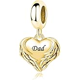 QeenseKc Gold Guardian Angel Spread Wings Heart Engraved Family Series Bead Compatible with Pandora Bracelet Women