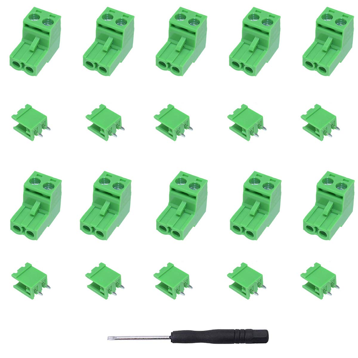 Youmile 10PCS Screw Terminal Block Connector KF2EDGK PCB Mounting 2PIN 300V 10A 5.08mm For Breadboard, PCB With Phillips Screwdriver