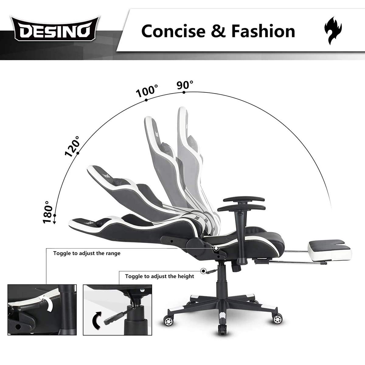 Hironpal Gaming Chair with Footrest Home Office PC Desk Computer Racing Executive Chair