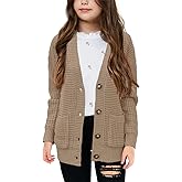 Imily Bela Girls Sweaters Kids Open Front Button Down Knit Cardigans with Pockets