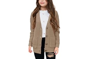 Imily Bela Girls Sweaters Kids Open Front Button Down Knit Cardigans with Pockets