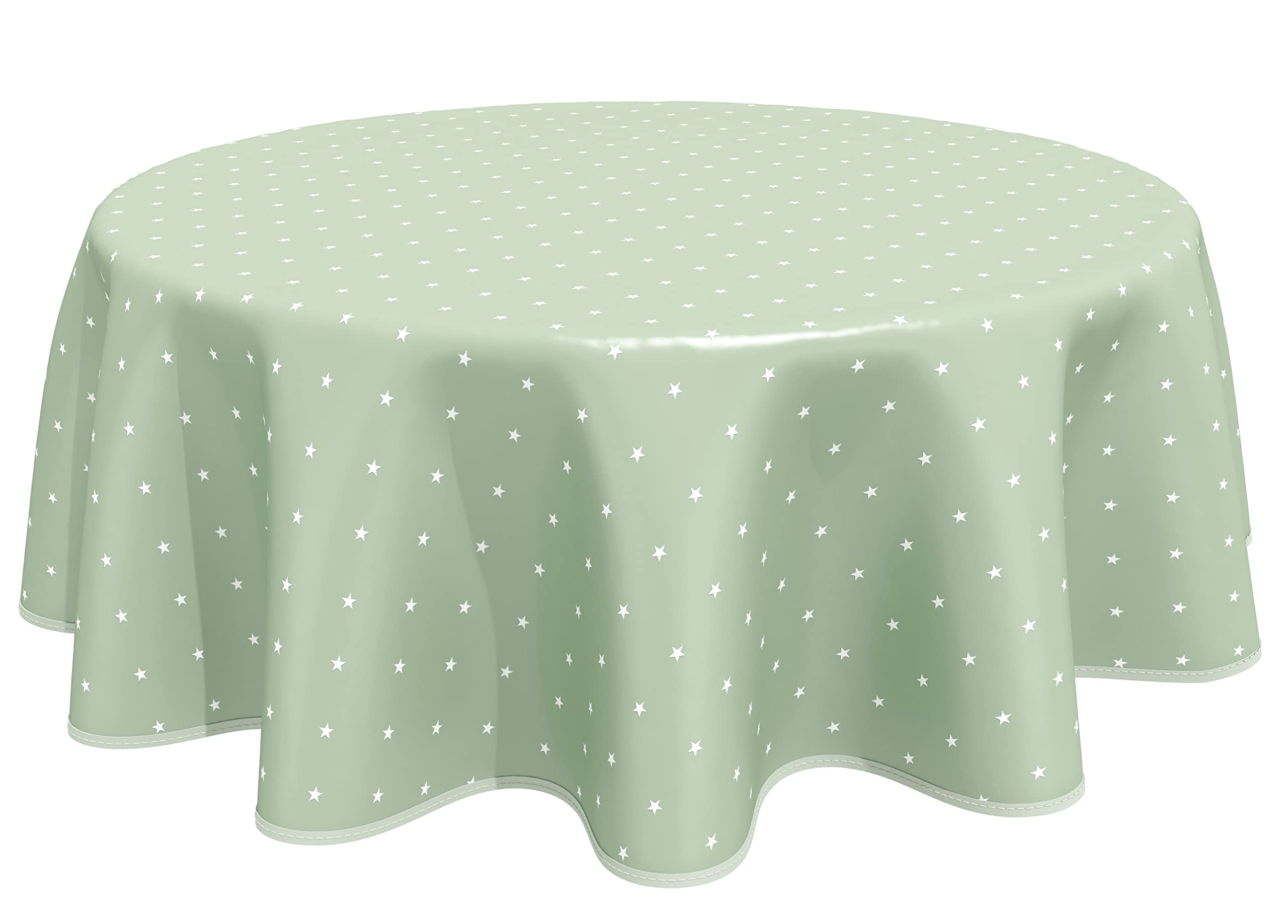 Home Direct Round Oilcloth PVC Wipe Clean Tablecloth Table Cover 160cm 62" Stars Sage Green