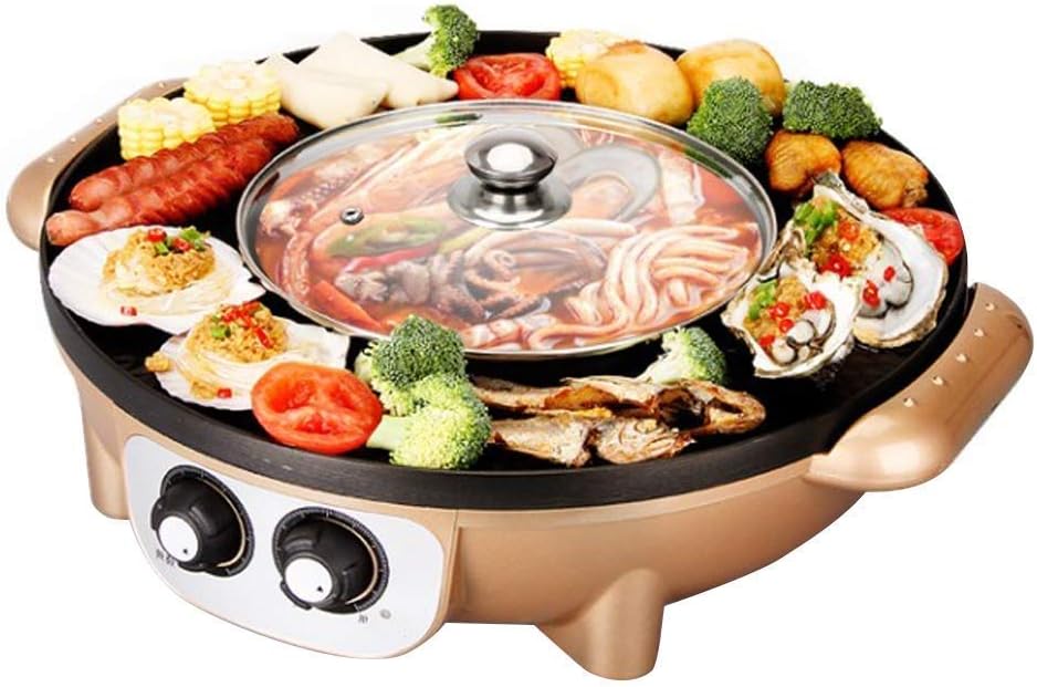 Soul hill Korean Barbecue Hot Pot Double Pot,Indoor Tabletop 2 in 1 BBQ Grill and Hot Pot,Partition Heating，Large Capacity Safe, Convenient and Durable