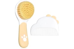 LANBANG Baby Hair Brush and Comb Set, Soft Bristles Cradle Cap Brush for Newborns, Toddlers, Baby Registry Gift (Camel)