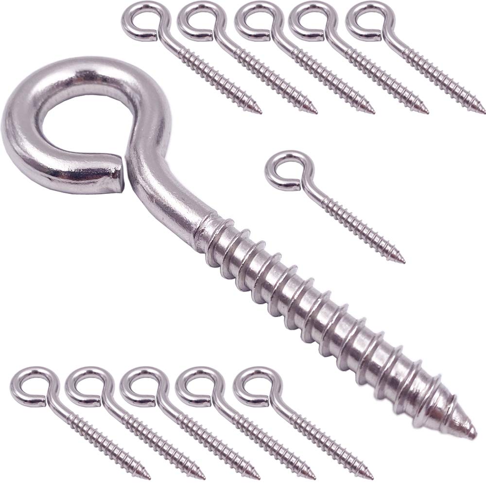 VANFLY 304 Stainless Steel Eye Shape Screws Metal Hook, Heavy Duty Hanging Hooks Eyelet Screws Bolt for Yoga & Brazilian Hammocks, Swing Chair, 24 Pack, 3-1/5 Inch, M6 Screw (Style B)