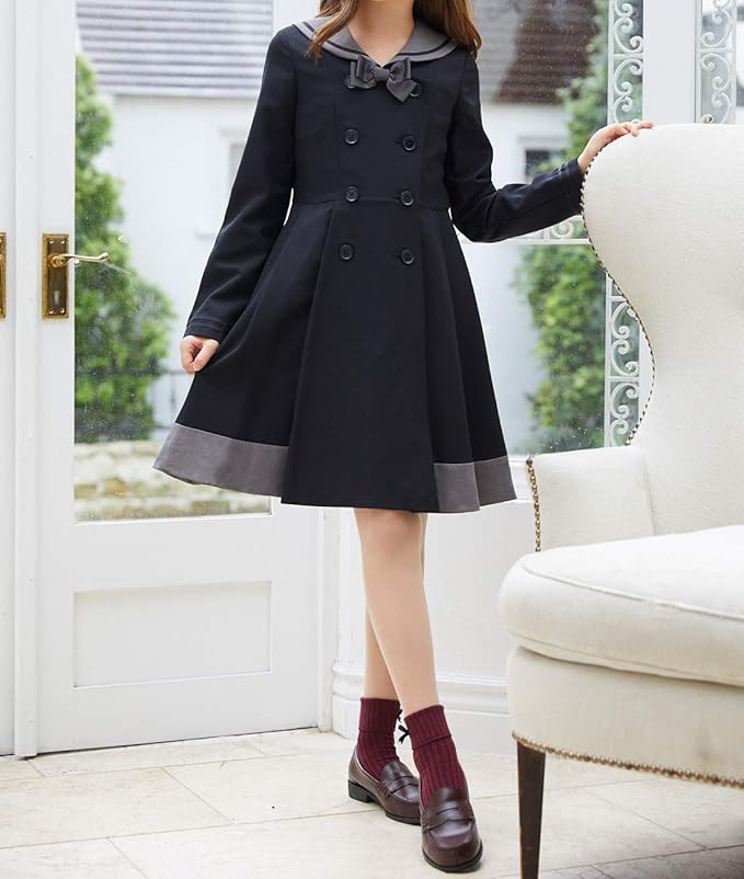 Amazon Chopin ショパン 卒業式 小学生 女の子 ワンピース 長袖 ダブルボタンセーラー襟ワンピース 06 6510 ブラック 140 ワンピース チュニック 通販
