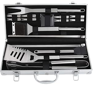 ROMANTICIST 19Pc Heavy Duty Stainless Steel BBQ Grill Tool Accessories Set in Gift Box - Outdoor Camping Barbecue Grilling Utensils Gift Kit with Aluminum Case for Men Dad Women