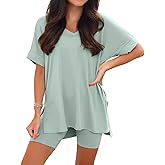 Ophestin Women's 2 Piece Lounge Sets Short Sleeve Track suits Pajamas Oversized T Shirts Top Shorts Matching Set Outfits