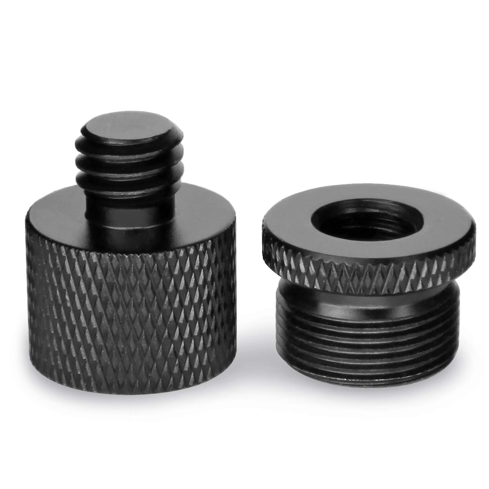 Frgyee Mic Stand Adapter 5/8 Female to 3/8 Male and 3/8 Female to 5/8 Male Screw Adapter Thread for Microphone Stand Mount to Camera Tripod 2 Pieces Black